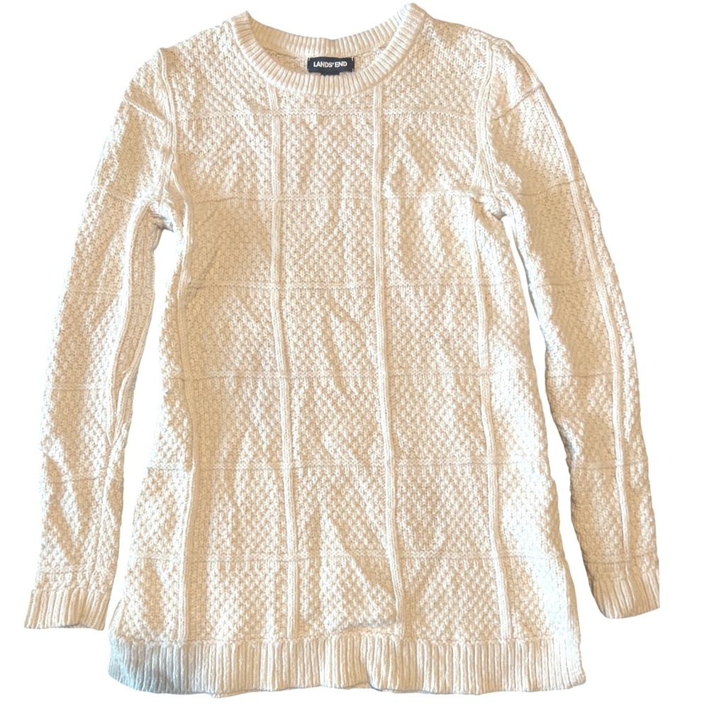 Lands End Cream Textured Knit Sweater‎ Tunic XS